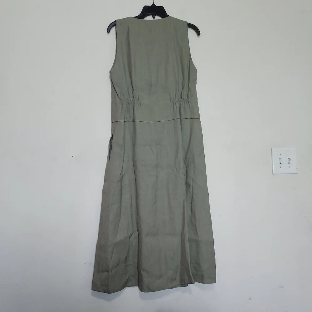 Zara ZW Collection Linen Sleeveless Elastic Waistline Midi Dress Sz-L_7